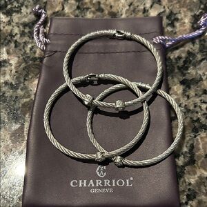 Charriol Cable Bracelets Trio with 18k White Gold and Diamonds-Mint Authentic